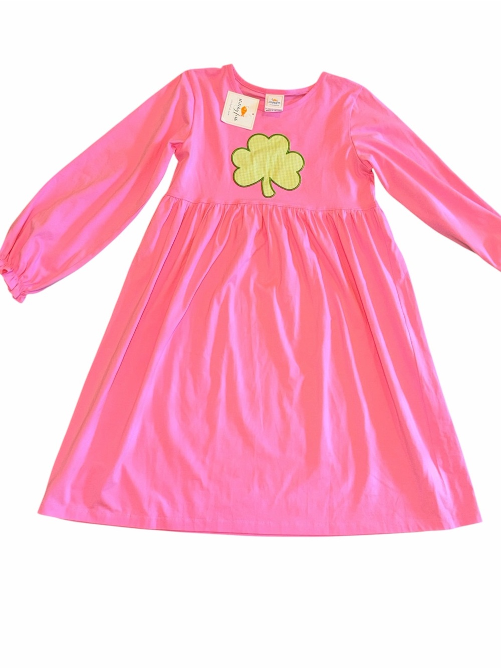 Girls' Pink Dress with Green Clover Applique - Stitchy Fish